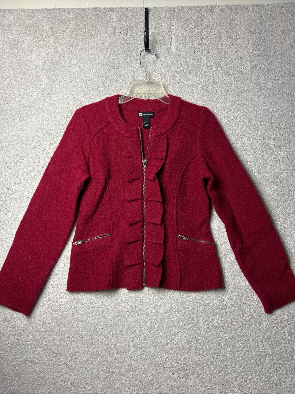 Valerie Bertinelli Red Boiled Wool Ruffle Zip Jacket - Picture 2 of 4